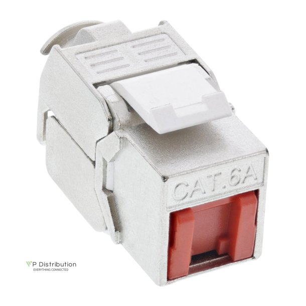 InLine&reg; RJ45 Keystone Jack Snap-In module Cat.6a, with dust cover red