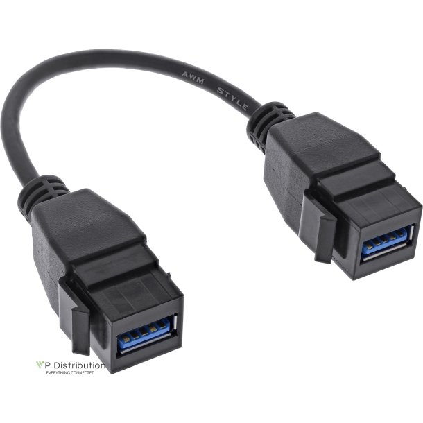 InLine USB 3.2 Gen1 2x keystone adapter cable, 2x USB A keystone socket, 0.2m