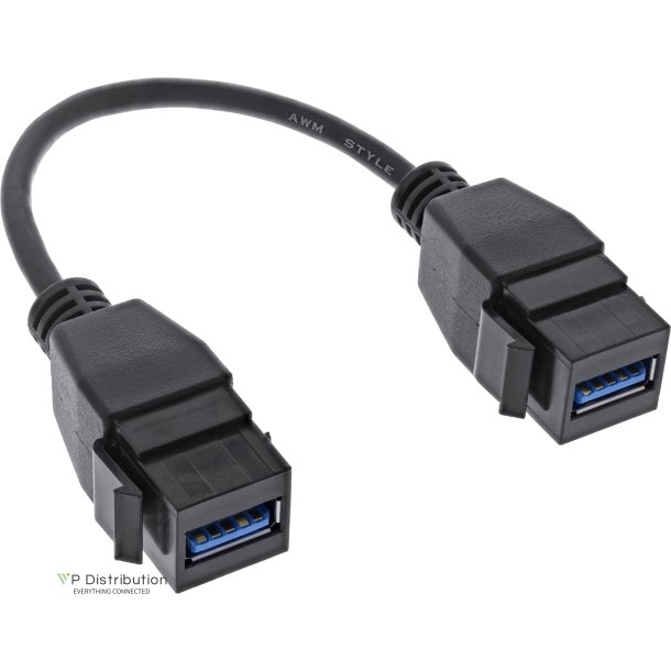 InLine&reg; USB 3.2 Gen1 2x keystone adapter cable, 2x USB A keystone socket, 0.2m