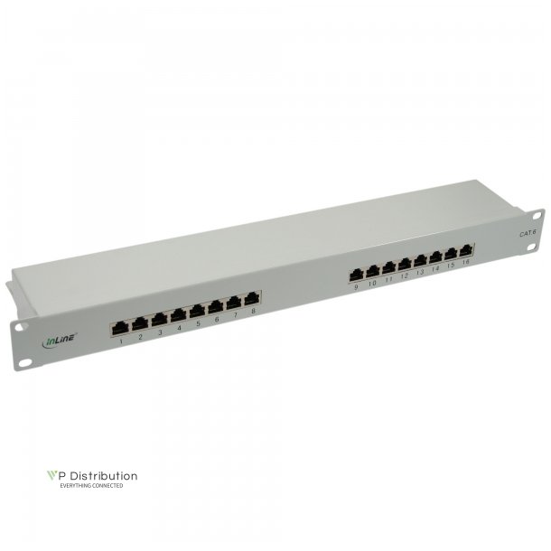 InLine Patch Panel Cat.6 16 Port 19" 1HE light grey RAL7035