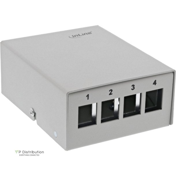 InLine&reg; Desktop Consolidation Point Box 4x Keystone RJ45, metal, light grey RAL7035