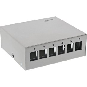 InLine® Desktop Consolidation Point Box 6x Keystone RJ45, metal, light grey RAL7035