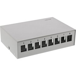 InLine&reg; Desktop Consolidation Point Box 8x Keystone RJ45, metal, light grey RAL7035
