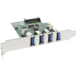 InLine&reg; USB 3.0 4 Port Host Controller PCIe incl. Low Profile Bracket and 4 Pin Aux. Power