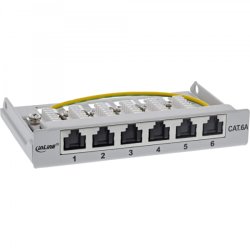 InLine Patch panel Cat.6A 0.5U 6-port, for table/wall/rail, with dust protection, grey