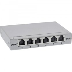 InLine Patch panel Cat.6A 0.5U 6-port, for table/wall/rail, with dust protection, grey
