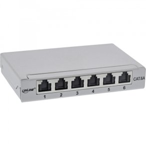 InLine Patch panel Cat.6A 0.5U 6-port, for table/wall/rail, with dust protection, grey
