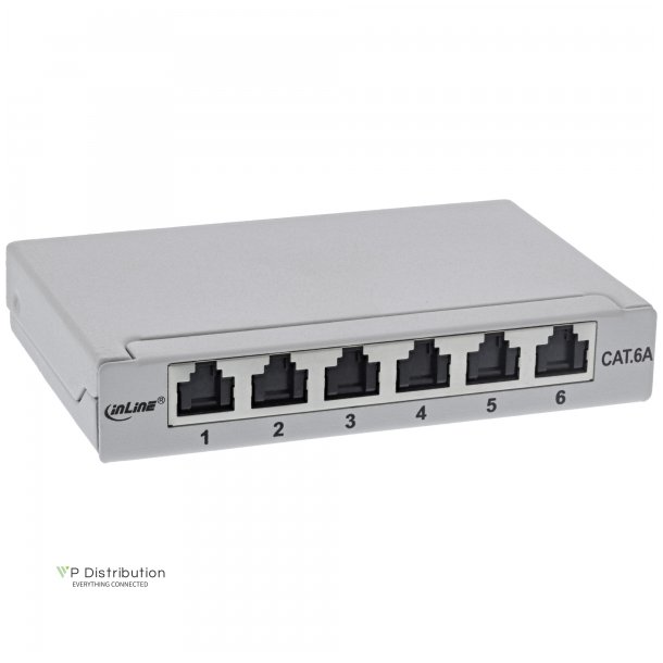 InLine Patch panel Cat.6A 0.5U 6-port, for table/wall/rail, with dust protection, grey