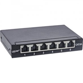 InLine Patch panel Cat.6A 0.5U 6-port, for table/wall/rail, with dust protection, black