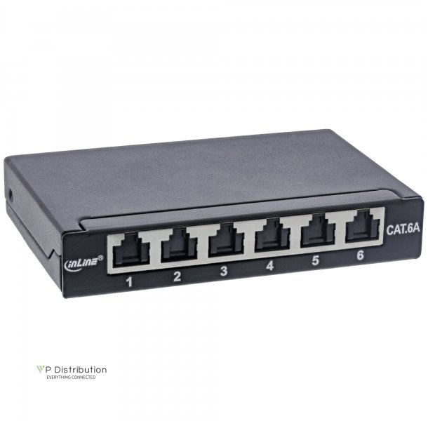 InLine Patch panel Cat.6A 0.5U 6-port, for table/wall/rail, with dust protection, black