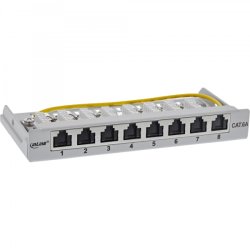 InLine Patch panel Cat.6A 0.5U 8-port, for table/wall/rail, with dust protection, grey