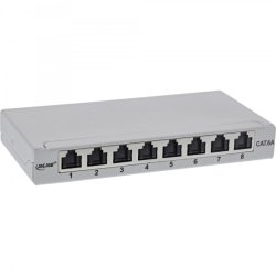 InLine Patch panel Cat.6A 0.5U 8-port, for table/wall/rail, with dust protection, grey