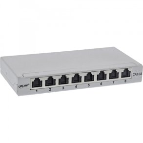 InLine Patch panel Cat.6A 0.5U 8-port, for table/wall/rail, with dust protection, grey
