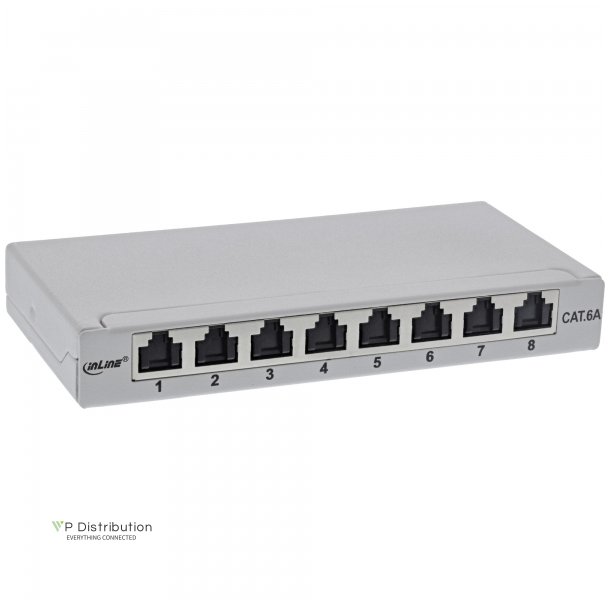 InLine Patch panel Cat.6A 0.5U 8-port, for table/wall/rail, with dust protection, grey