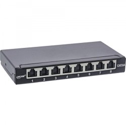 InLine Patch panel Cat.6A 0.5U 8-port, for table/wall/rail, with dust protection, black