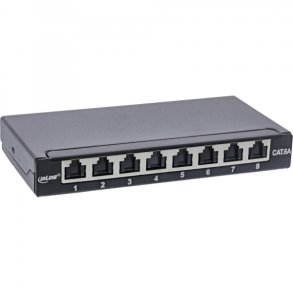 InLine Patch panel Cat.6A 0.5U 8-port, for table/wall/rail, with dust protection, black