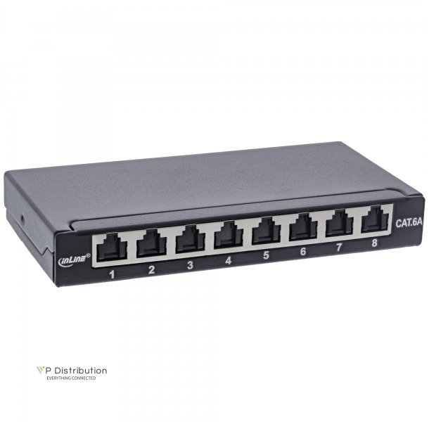 InLine Patch panel Cat.6A 0.5U 8-port, for table/wall/rail, with dust protection, black