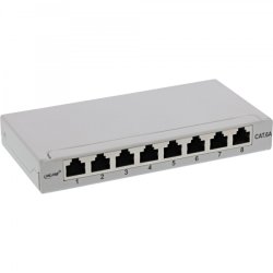 InLine Patch panel Cat.6A 0.5U 8-port, table/wall mounting, light grey, RAL7035