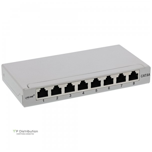 InLine Patch panel Cat.6A 0.5U 8-port, table/wall mounting, light grey, RAL7035