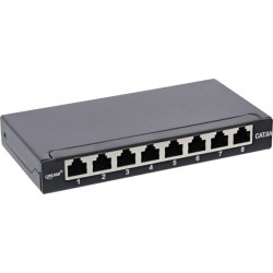 InLine Patch panel Cat.6A 0.5U 8-port, table/wall mounting, black RAL9005