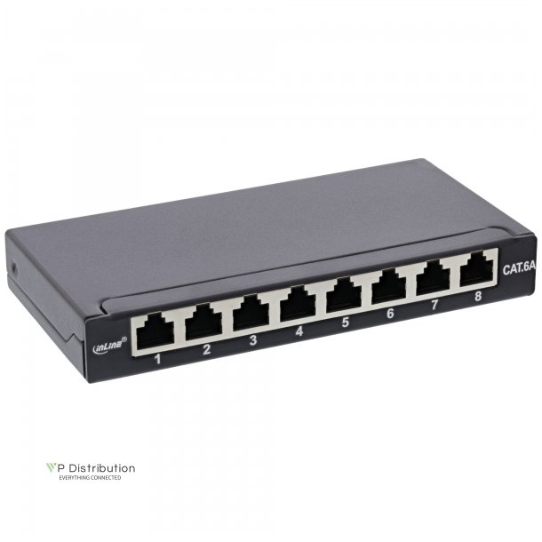 InLine Patch panel Cat.6A 0.5U 8-port, table/wall mounting, black RAL9005