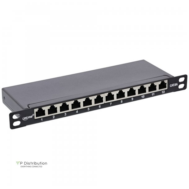 InLine 10" Patch panel Cat.6A 0.5U 12-port, black RAL9005