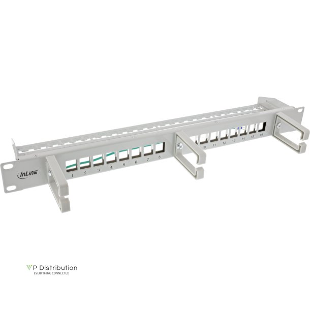 InLine&reg; 16-way patch panel, Keystone empty panel with 3 brackets, 19", 1U grey