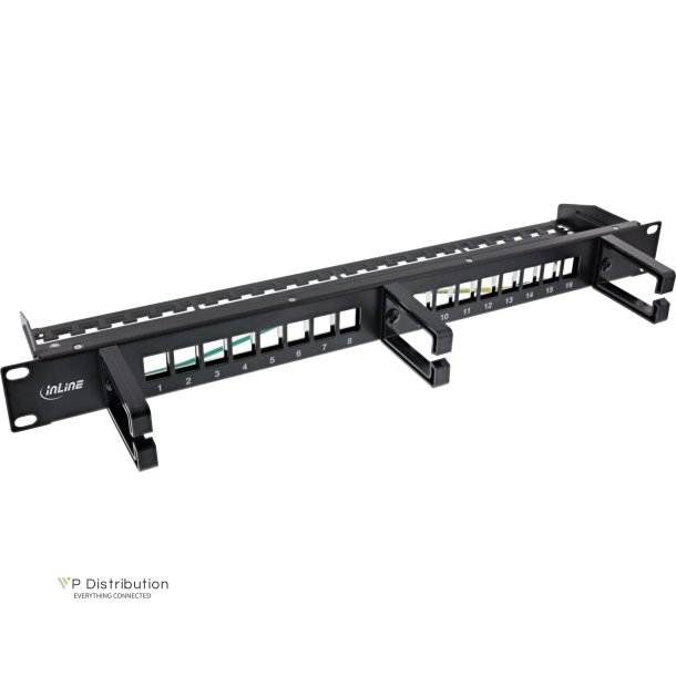 InLine&reg; 16-way patch panel, Keystone empty panel with 3 brackets, 19", 1U black