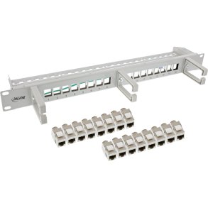 InLine® Patch panel Cat.6A 16-way, with 3 brackets, 16 keystones, 19