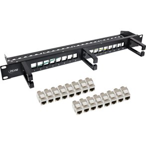 InLine® Patch panel Cat.6A 16-way, with 3 brackets, 16 keystones, 19