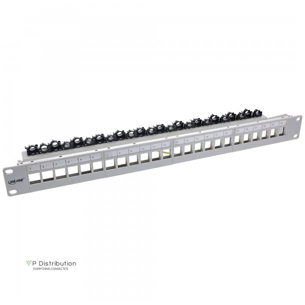 InLine Patch panel 24-way, Keystone empty panel Patch panel, 19", 1U, light grey RAL7035