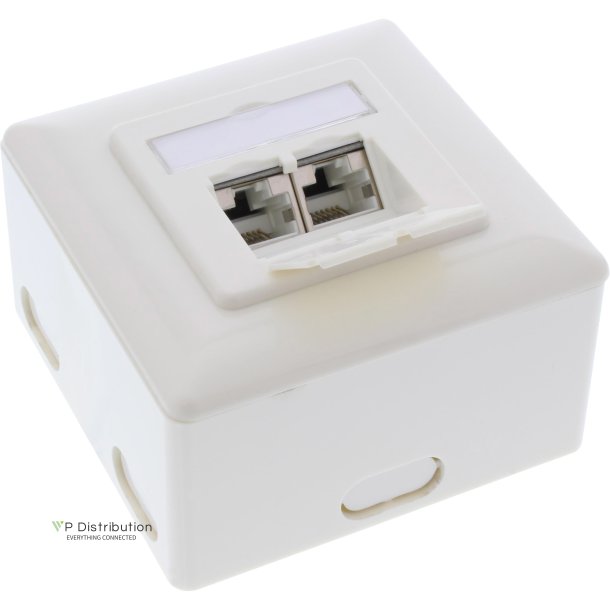 InLine&reg; Wall Plate Cat.6A surface mount 2x RJ45 female RAL9010 white, horizontal