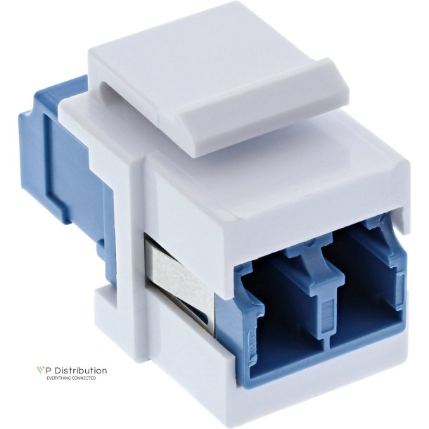 InLine&reg; Fiber optical Keystone Snap-in adaptor white, duplex LC/LC, SM, ceramic sleeve, blue