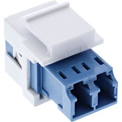 InLine&reg; Fiber optical Keystone Snap-in adaptor white, duplex LC/LC, SM, ceramic sleeve, blue