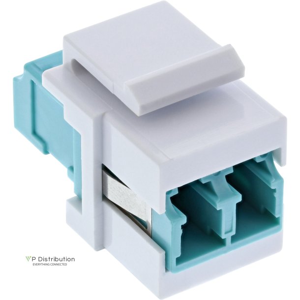 InLine&reg; Fiber optical Keystone Snap-in adaptor white, duplex LC/LC, MM, ceramic sleeve, aqua