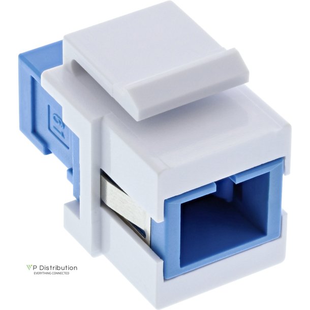 InLine&reg; Fiber optical Keystone Snap-in adaptor white, simplex SC/SC, SM, blue, ceramic sleeve