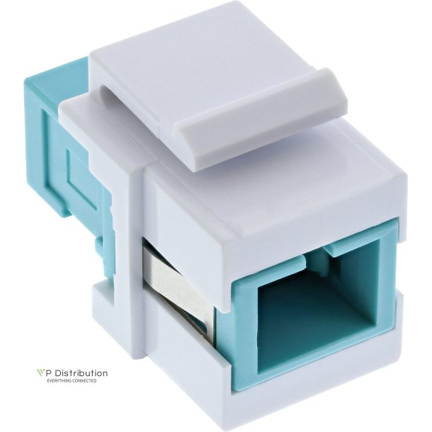 InLine&reg; Fiber optical Keystone Snap-in adaptor white, simplex SC/SC, MM, aqua, ceramic sleeve