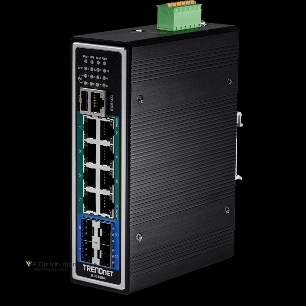 Trendnet 12-Port Hardened Industrial Gigabit PoE+ Layer 2+ Managed DIN-Rail Switch