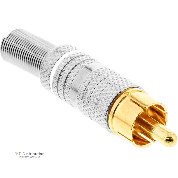 InLine&reg; RCA metal male plug for soldering, silver, white ring, for 6mm cable
