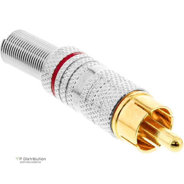 InLine&reg; RCA metal male plug for soldering, silver, red ring, for 6mm cable
