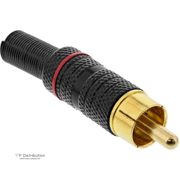 InLine&reg; RCA metal male plug for soldering, black, red ring, for 6mm cable