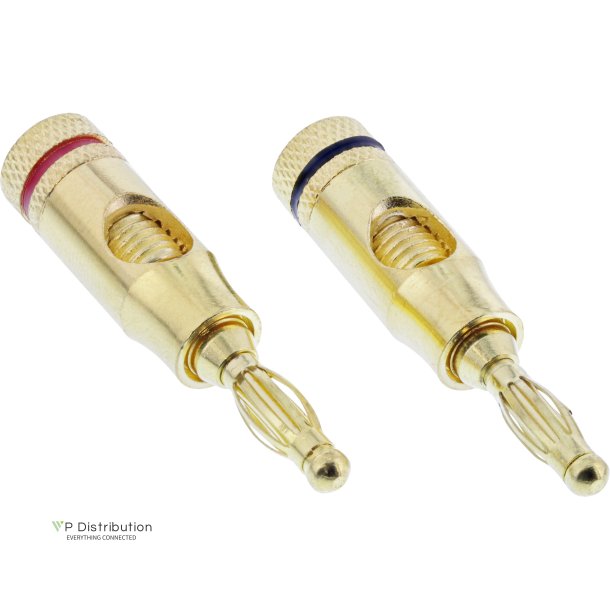 InLine Bana Plug Screw version metal gold plated 1x red 1x black