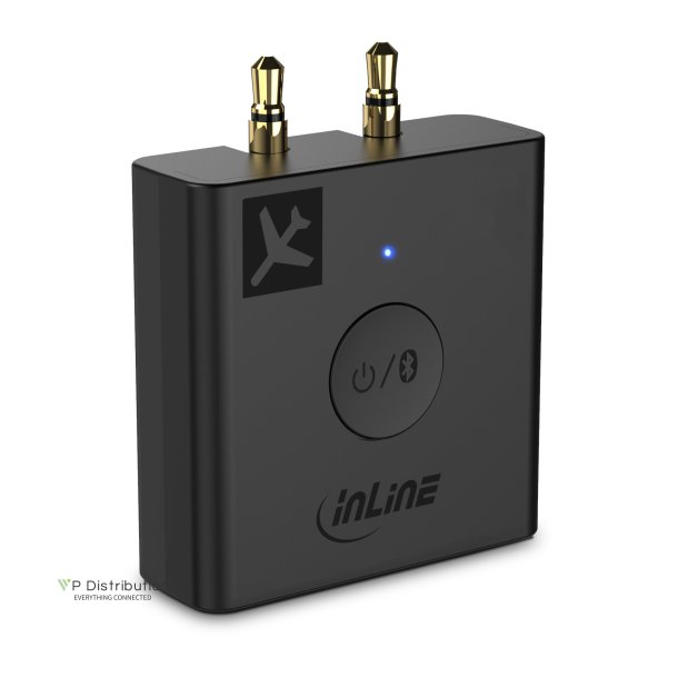 InLine&reg; Airplane Bluetooth Audio Transmitter, BT 5.0, aptX HD/LL, Flight Adapter with Charging Case