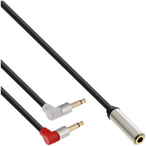 InLine® Slim Audio airplane-seat cable 2x 3.5mm M to 1x F, 1m