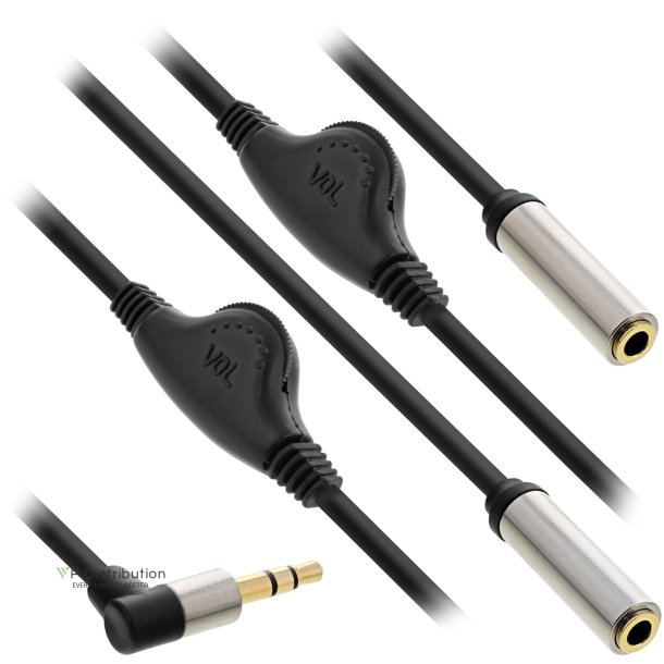 InLine&reg; Slim Audio Y-Cable 3.5mm M / 2x F, with volume control 0.25m