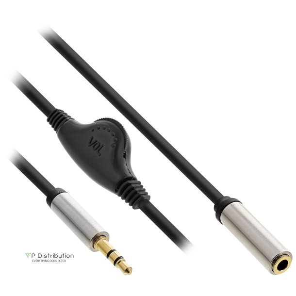 InLine&reg; Slim Audio Cable 3.5mm M to F, with volume control 0.25m