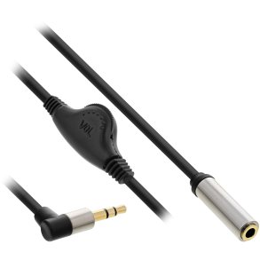 InLine Slim Audio Cable 3.5mm M angled to F, with volume control 0.25m