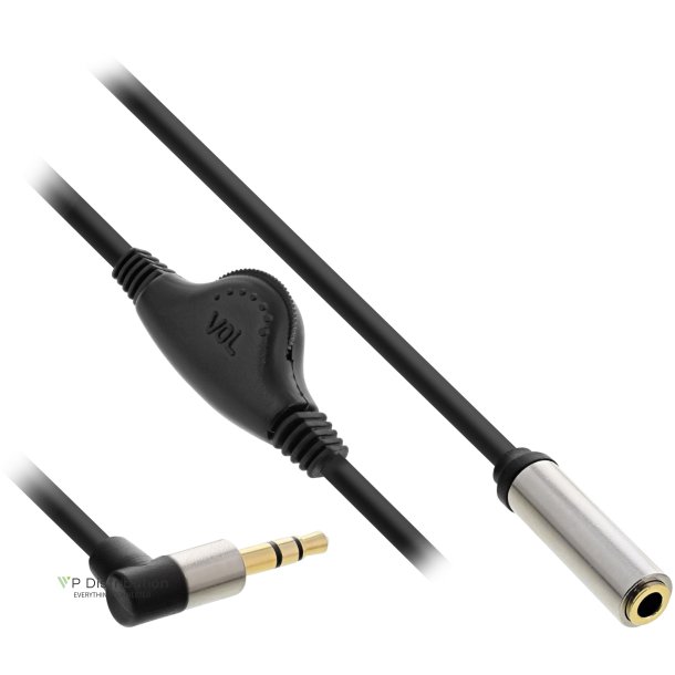 InLine&reg; Slim Audio Cable 3.5mm M angled to F, with volume control 0.25m