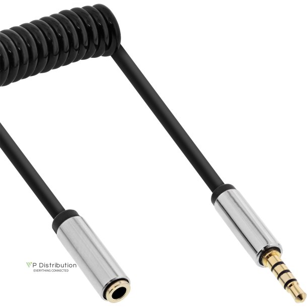 InLine&reg; Slim Audio spiral cable 3.5mm male / female, 4-pin, Stereo, 2m