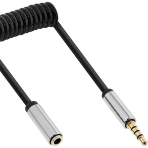 InLine® Slim Audio spiral cable 3.5mm male / female, 4-pin, Stereo, 0.5m